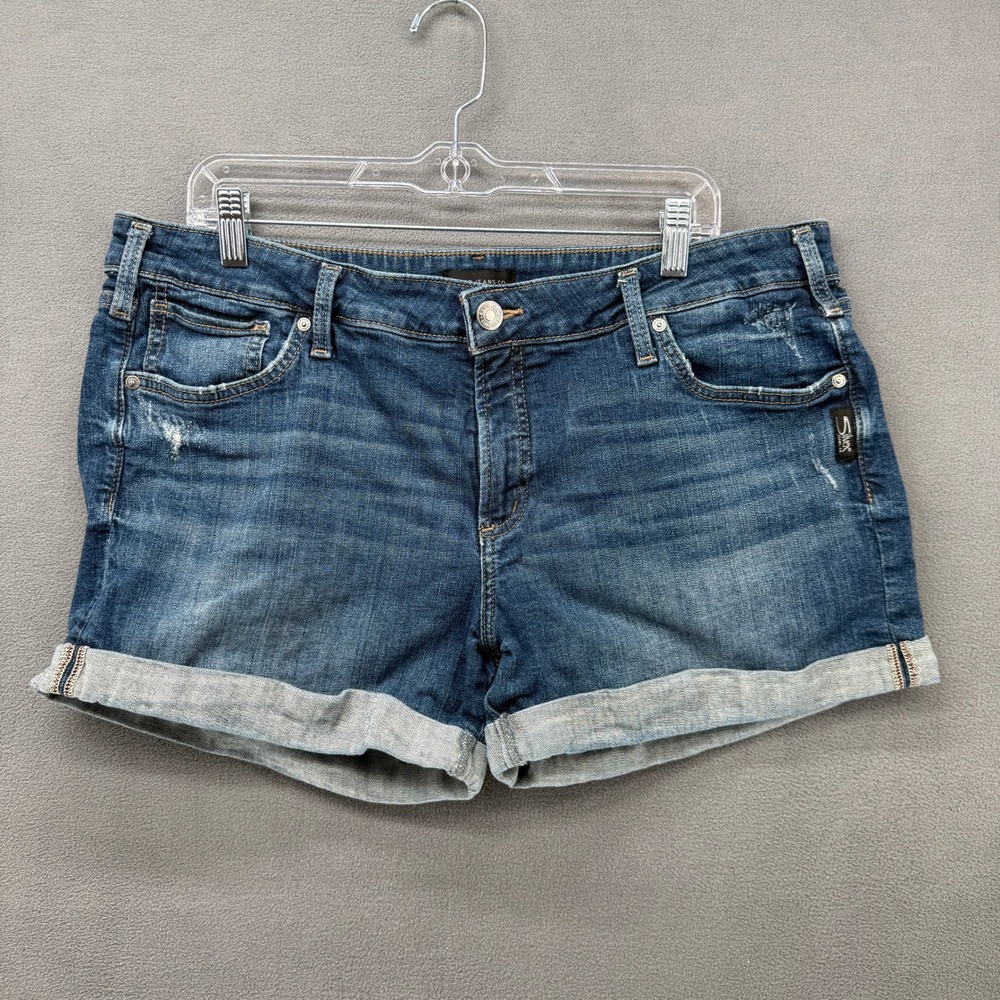 Silver Jeans Co Womens Boyfriend Shorts Blue Denim Cuffed Mid Rise W36 L4.5